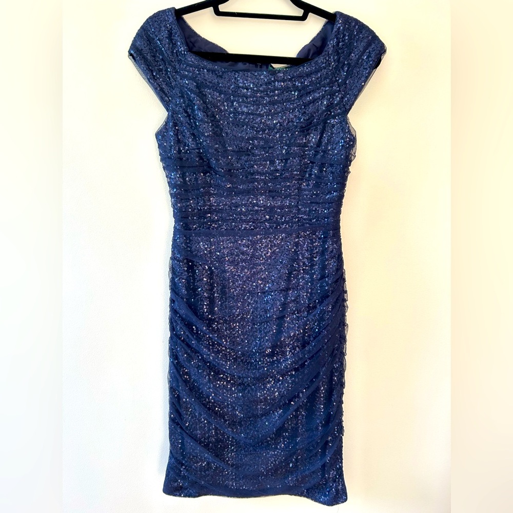 Ralph Lauren Sleeveless Dark Blue Sparkling Short Cocktail Dress Size 8
